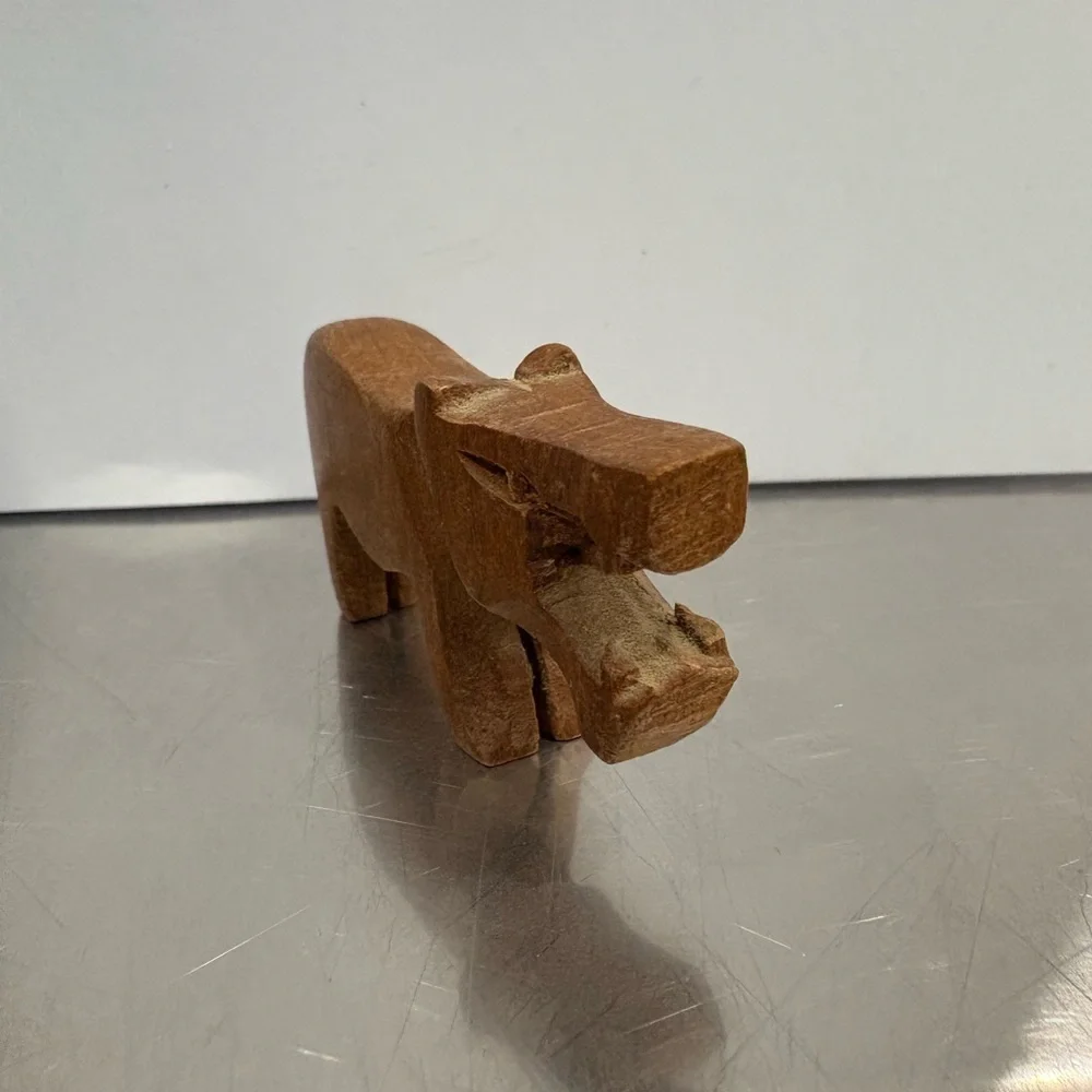 Vintage 4” Long Besmo Carved Wooden Hippo African Figurine Hippopotamus Kenya